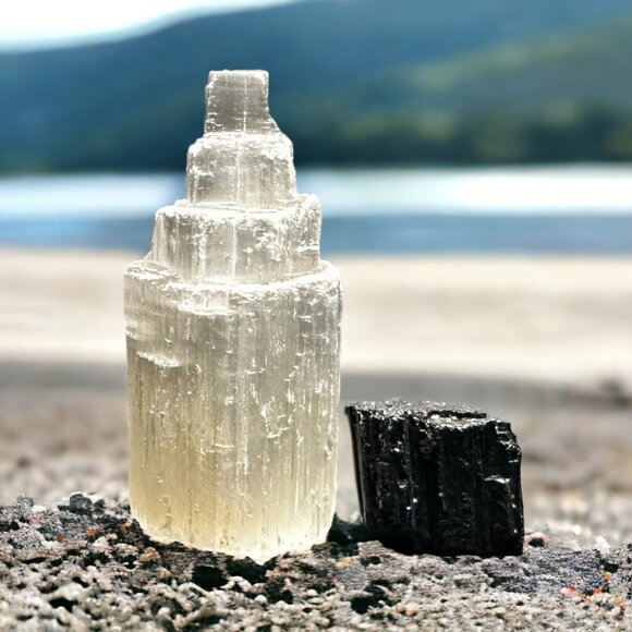 Selenite and Black Tourmaline Room Protection Set - Protection Crystals - Picture 1 of 1